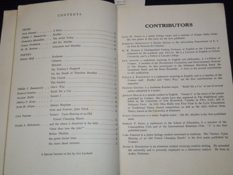 1963 WINTER VENTURE POETRY MAGAZINE - VOLUME 1 NO. 1. - J 7397
