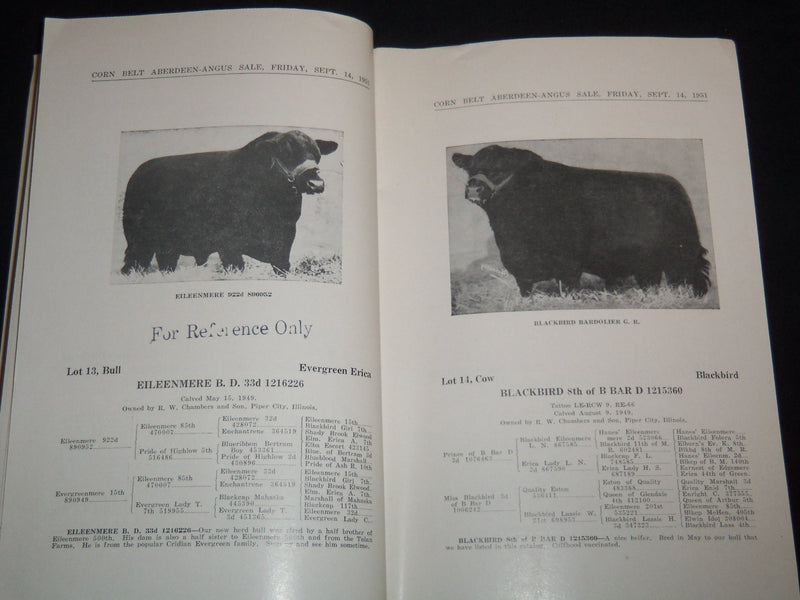 1951-1952 CORNBELT ANGUS BREEDERS FALL SALE CATALOG LOT OF 2 - ILLINOIS - J 9089
