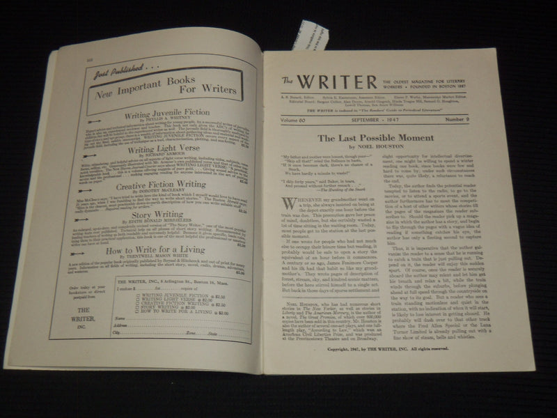 1947 SEPTEMBER THE WRITER MAGAZINE - BAYNARD KENDRICK - FREITAG - K 1038