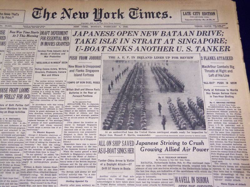 1942 FEBRUARY 9 NEW YORK TIMES - JAPANESE OPEN NEW BATAAN DRIVE - NT 1593