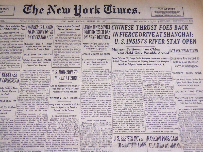 1937 AUGUST 20 NEW YORK TIMES - CHINESE THRUST FOES BACK - NT 2777