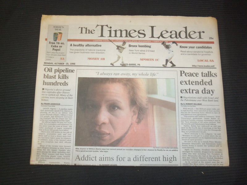 1998 OCT 19 WILKES-BARRE TIMES LEADER - PEACE TALKS EXTENDED EXTRA DAY - NP 7488