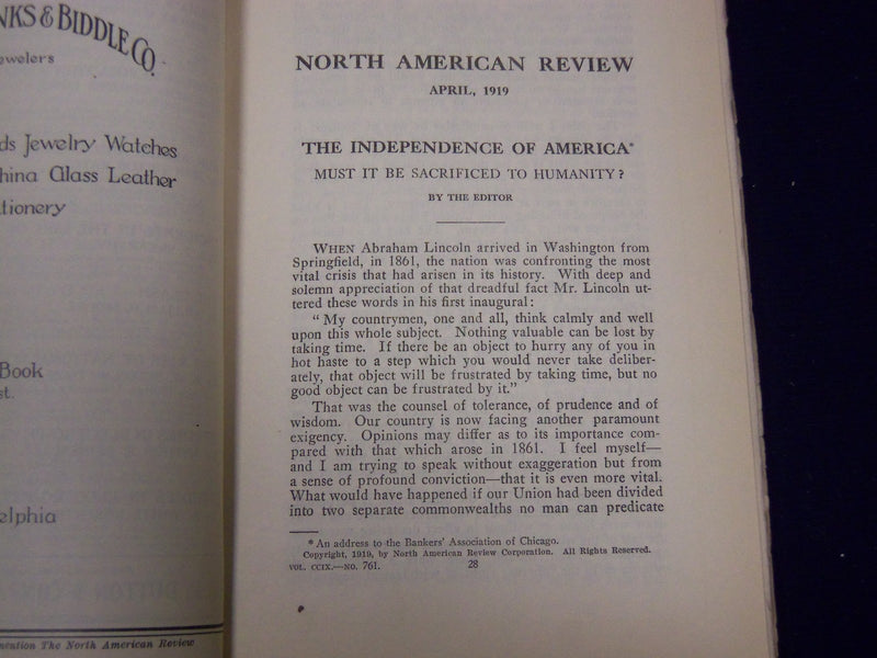 1919 NORTH AMERICAN REVIEW LOT OF 12 COMPLETE YEAR - STORIES/ARTICLES - WR 656