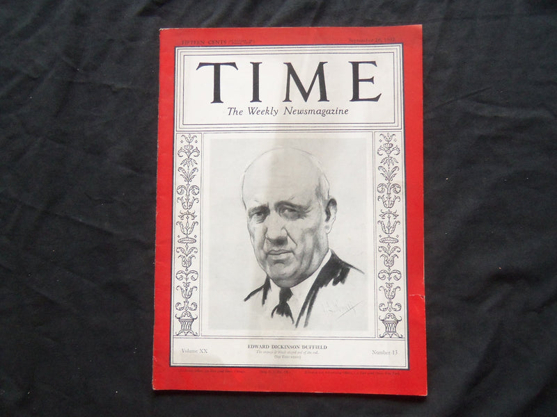 1932 SEPTEMBER 26 TIME MAGAZINE - EDWARD DICKINSON DUFFIELD - T 338