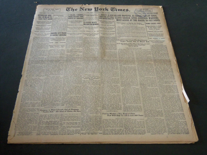 1922 MAY 20 NEW YORK TIMES - ALLIES HOPEFUL AS GENOA PARLEY ENDS - NT 5816