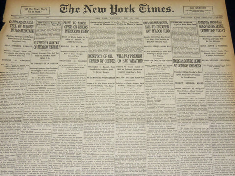 1920 MAY 26 NEW YORK TIMES NEWSPAPER - CARRANZA'S AIDS TELL OF MURDER - NT 8682