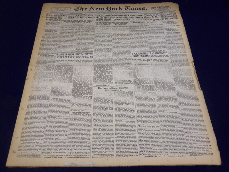 1941 AUG 11 NEW YORK TIMES - WARDEN & 3 OTHERS SLAIN IN OKLAHOMA PRISON- NT 1160