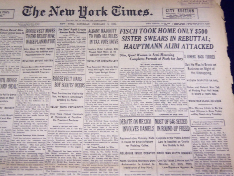 1935 FEB 9 NEW YORK TIMES - FISCH TOOK HOME ONLY $500 SISTER SWEARS - NT 1917
