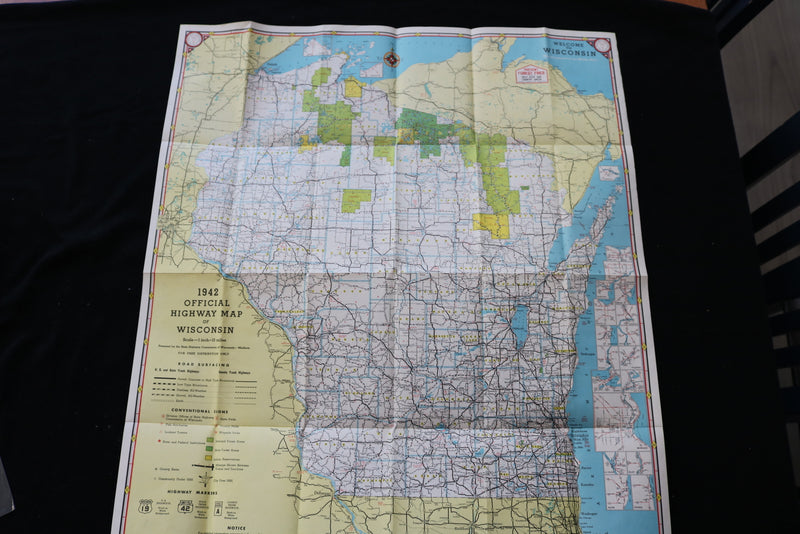 1942 WISCONSIN OFFICIAL HIGHWAY MAP - K 1984
