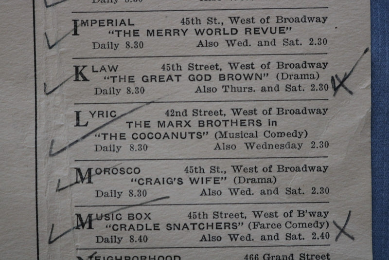 1926 BASCOM THEATRE TICKET SERVICE - AMUSEMENTS - MARX BROTHERS - K 3142