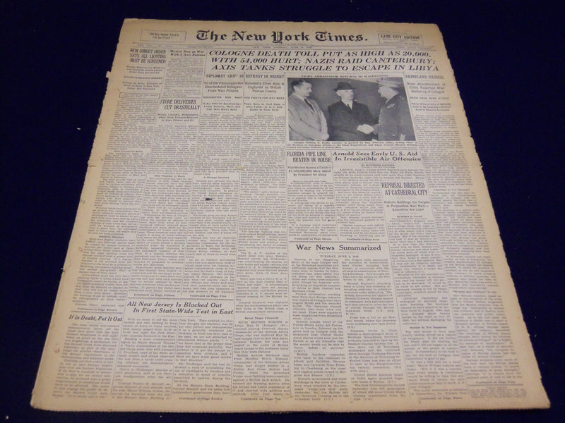 1942 JUNE 2 NEW YORK TIMES - COLOGNE DEATH TOLL PUT AS HIGH AS 20,000 - NT 1250