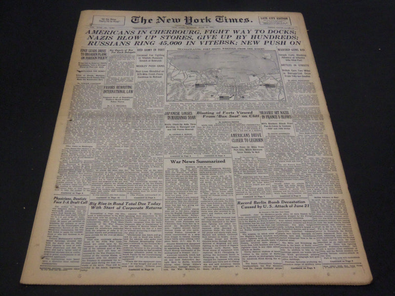 1944 JUNE 26 NEW YORK TIMES - RUSSIANS RING 45,000 IN VITEBSK - NT 4329