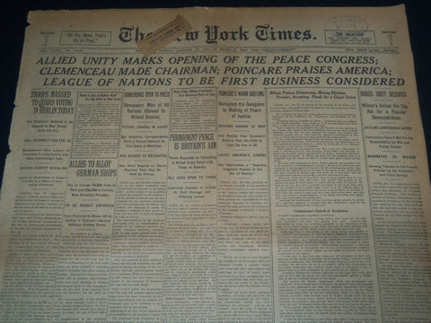 1919 JANUARY 19 NEW YORK TIMES - ALLIED UNITY MARKS OPENING OF PEACE - NT 7513