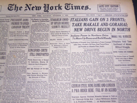 1935 NOVEMBER 9 NEW YORK TIMES - ITALIANS GAIN ON 3 FRONTS TAKE MAKALE - NT 4867