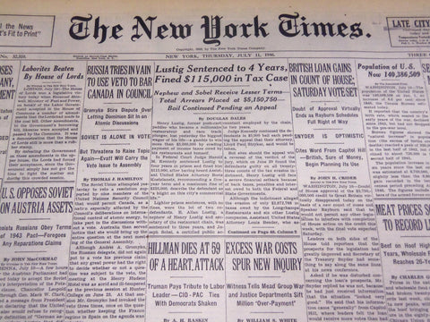1946 JULY 11 NEW YORK TIMES - LUSTIG SENTENCED TO 4 YEARS - NT 3185