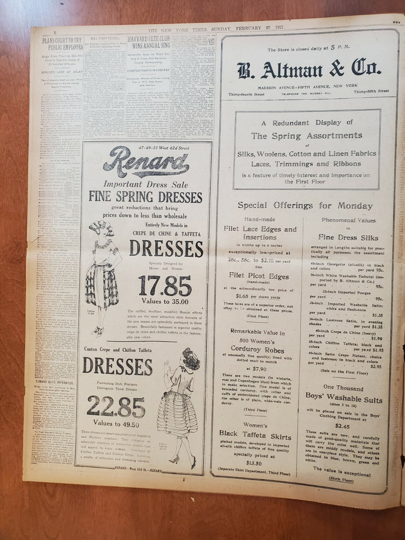 1921 FEBRUARY 27 NEW YORK TIMES - DRY AGENTS SWEEP CITY IN BIG RAID - NT 8128