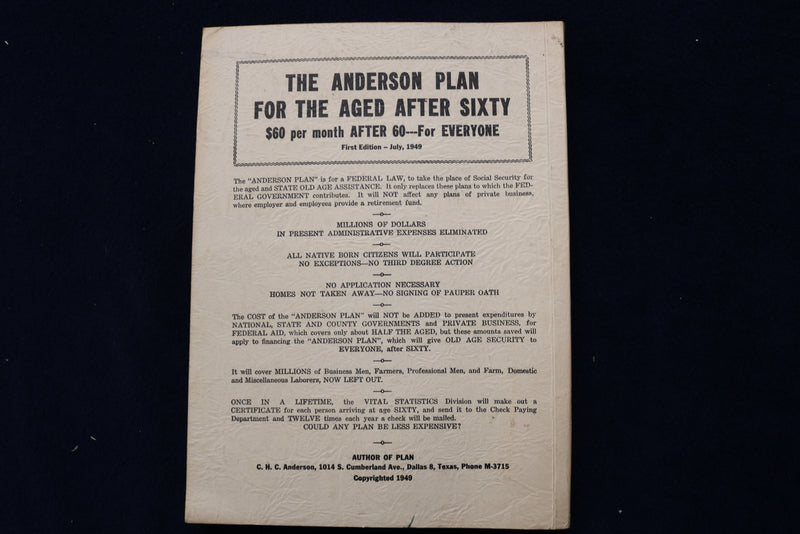 1949 JULY THE ANDERSON PLAN FOR THE AGED AFTER SIXTY - SOFTCOVER BOOK - K 1492