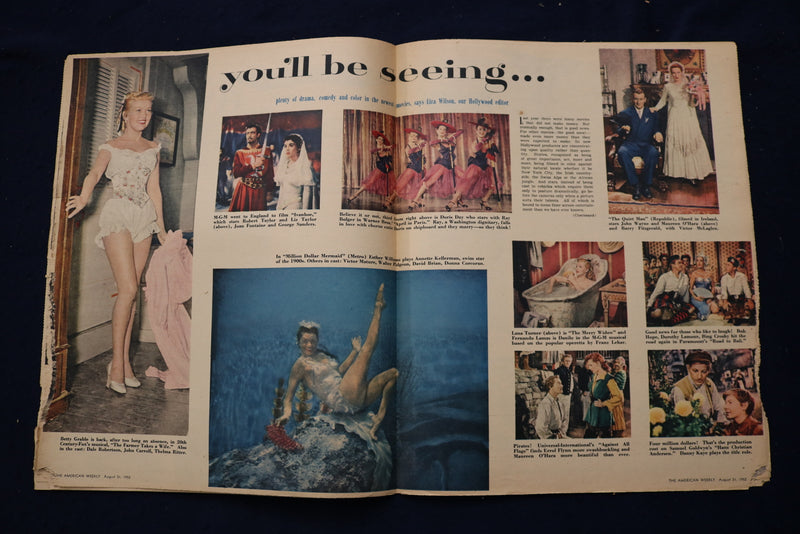 1952 AUG 31 AMERICAN WEEKLY MAGAZINE - BETTY GRABLE ARTICLE AND PHOTO - E 23233