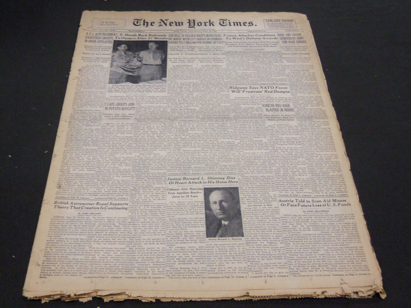 1952 MAY 24 NEW YORK TIMES - DODD AND COLSON DEMOTED BY ARMY - NT 4526