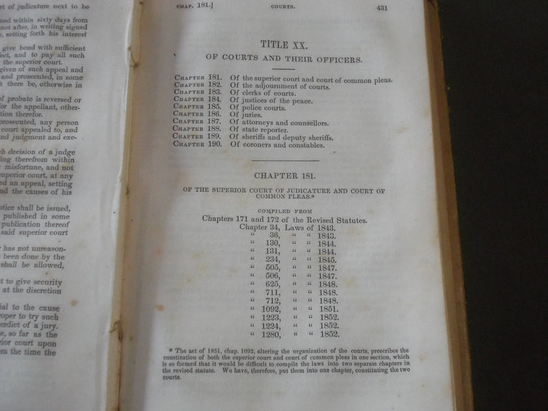 1854 COMPILED STATUTES OF THE STATE OF NEW HAMPSHIRE SECOND EDITION - KD 4637