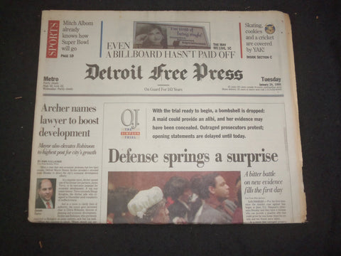 1995 JAN 24 DETROIT FREE PRESS NEWSPAPER -O.J. SIMPSON DEFENSE SURPRISE- NP 7662