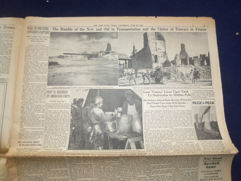 1944 JUNE 22 NEW YORK TIMES -AMERICAN TROOPS BATTLE TO ENTER CHERBOURG - NP 6574