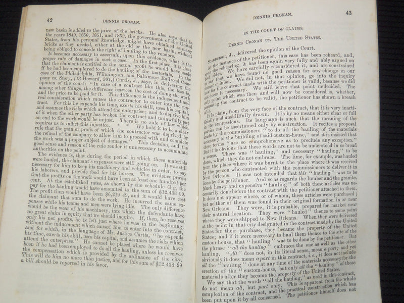 1858 REPORT OF COURT OF CLAIMS BULLETIN -DENNIS CRONAN VS. UNITED STATES- K 2672