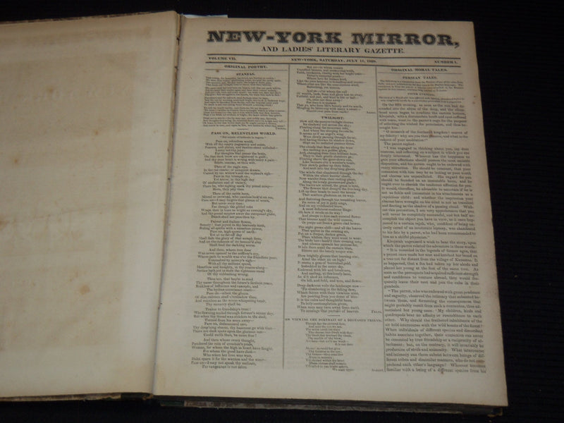 1829-1830 NEW YORK MIRROR AND LADIES GAZETTE BOUND VOLUME NO. 7 - KD 4675K