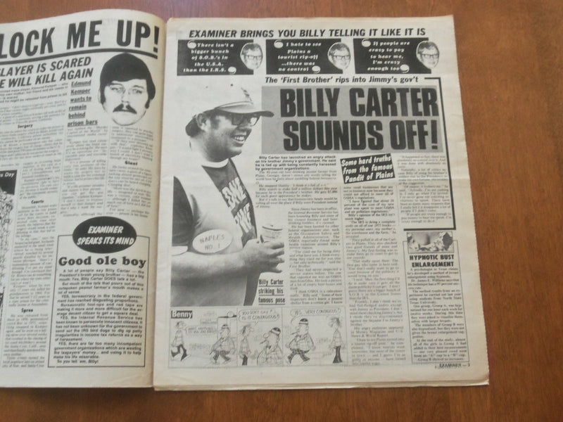 1977 SEPTEMBER 20 NATIONAL EXAMINER NEWSPAPER-BILLY BLASTS JIMMY CARTER- NP 4712