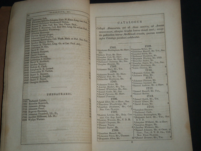 1844 CATALOGUS SENATUS ACADEMICI COLLEGII YALENSIS NOVI-PORTUS BOOK - J 4498