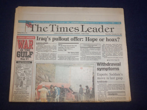1991 FEB 16 WILKES-BARRE TIMES LEADER - IRAQ'S PULLOUT OFFER: HOAX? - NP 8093