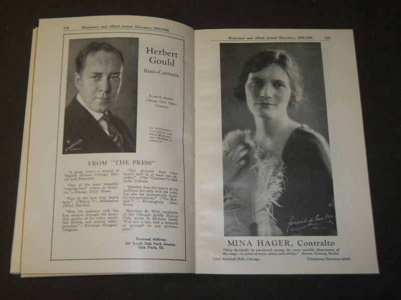 1925-1926 CHICAGO & MIDWEST MUSICIANS & ALLIED ARTISTS DIRECTORY BOOK - KD 5177