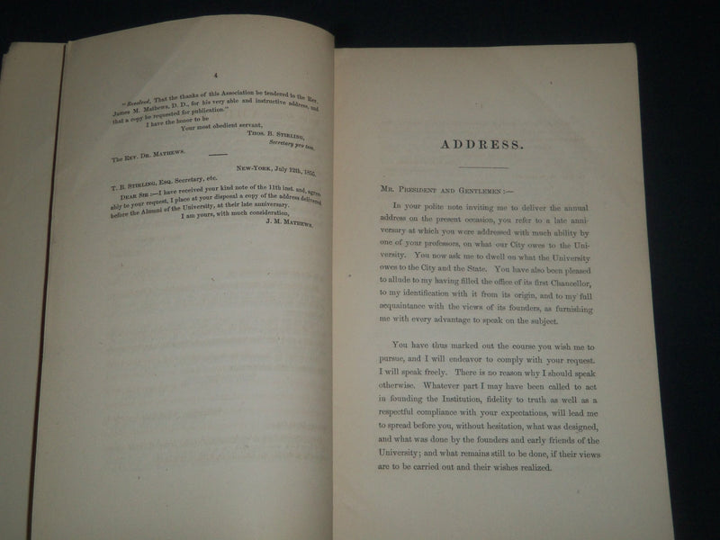 1856 UNIVERSITY CITY OF NEW YORK ALUMNI ADDRESS BOOK BY J. M. MATHEWS - J 3913