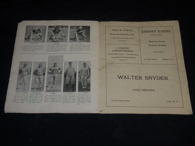 1930 OCTOBER 25 RENSSELAER VS. UNION FOOTBALL PROGRAM - NICE PHOTOS - J 5750