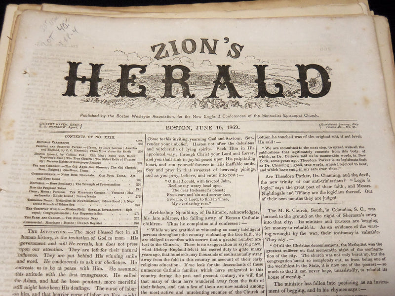 1869 ZION'S HERALD METHODIST EPISCOPAL CHURCH NEWSPAPER LOT OF 30 - NP 3877H
