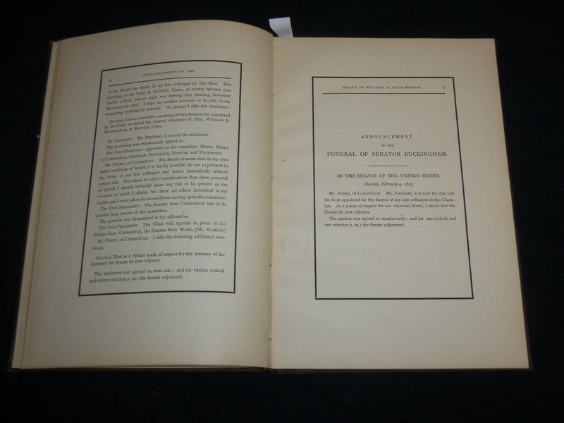 1875 WM. A. BUCKINGHAM MEMORIAL ADDRESSES HARDCOVER BOOK - KD 6903