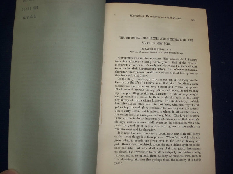 1868 THE HISTORICAL MONUMENTS & MEMORIALS OF STATE OF NEW YORK - J 4593