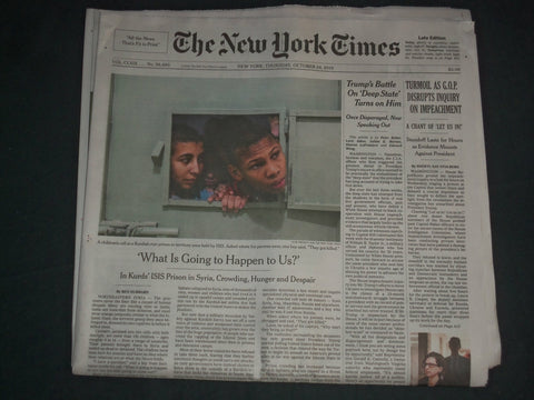 2019 OCTOBER 24 NEW YORK TIMES - TURMOIL AS GOP DISRUPTS INQUIRY ON IMPEACHMENT