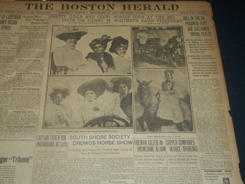 1907 SEPTEMBER 14 THE BOSTON HERALD - LUSITANIA MAKES OCEAN EPOCH - BH 238