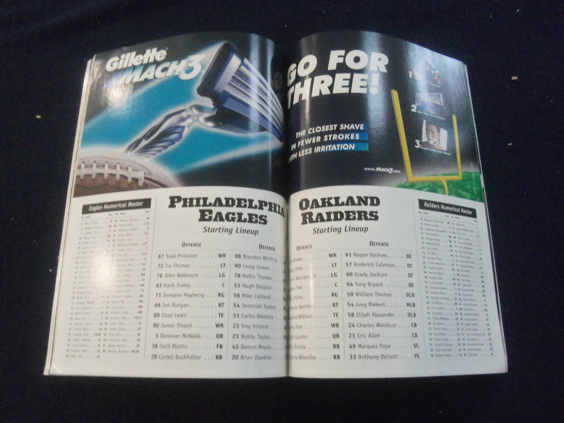 2001 OCT 28 GAMEDAY MAGAZINE- PHILADELPHIA EAGLES VS OAKLAND RAIDERS - ST 2968J