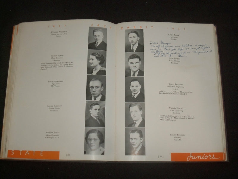 1937 THE JACKRABBIT SOUTH DAKOTA STATE COLLEGE YEARBOOK - BROOKINGS, SD- YB 1958