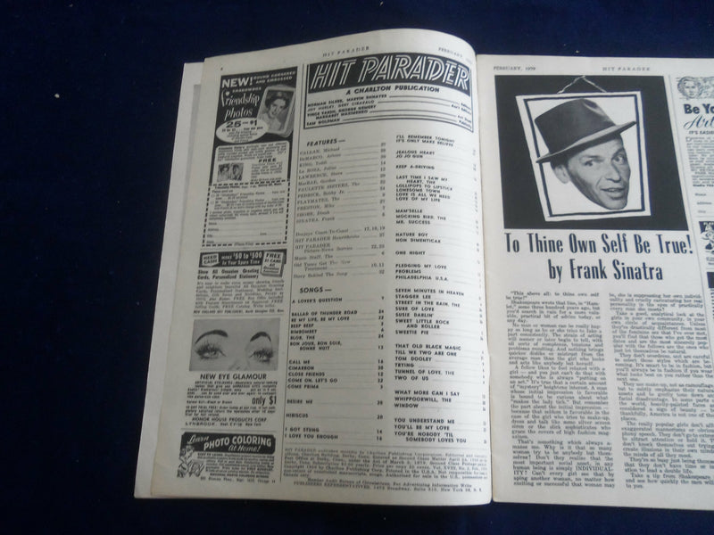 1959 FEBRUARY HIT PARADER MAGAZINE - THE PLAYMATES COVER - ST 4628U