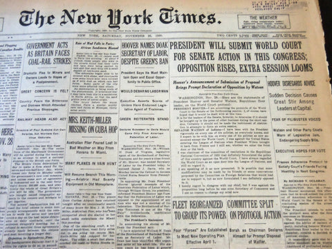 1930 NOVEMBER 29 NEW YORK TIMES - HOOVER NAMES DOAK SECRETARY OF LABOR - NT 5747