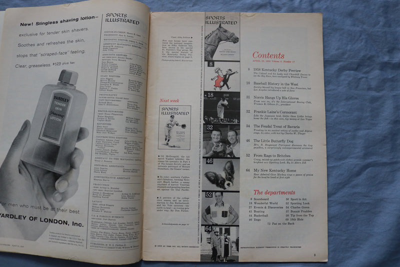 1958 APRIL 28 SPORTS ILLUSTRATED MAGAZINE - KENTUCKY DERBY PREVIEW - ST 5506A