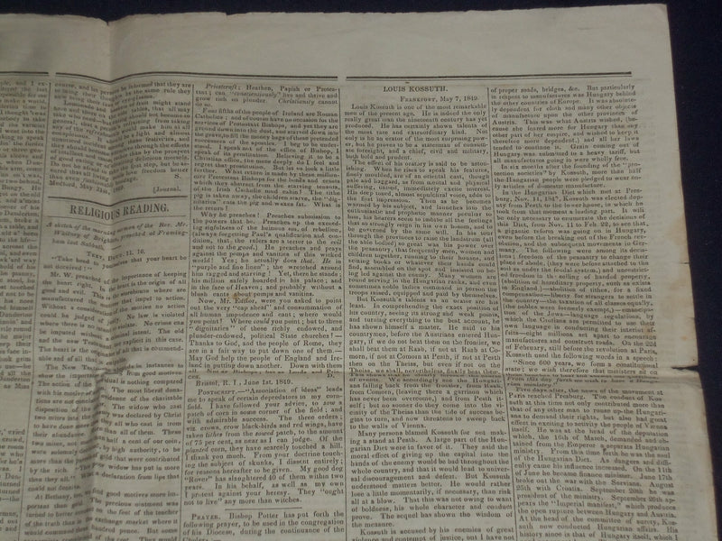 1849 JUNE 16 MASSACHUSETTS PLOUGHMAN NEWSPAPER - LOUIS KOSSUTH - NP 5170