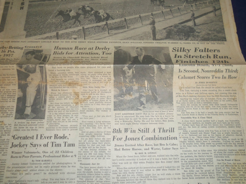 1958 MAY 4 THE COURIER-JOURNAL NEWSPAPER - TIM TAM WINS KENTUCKY DERBY - NP 5588