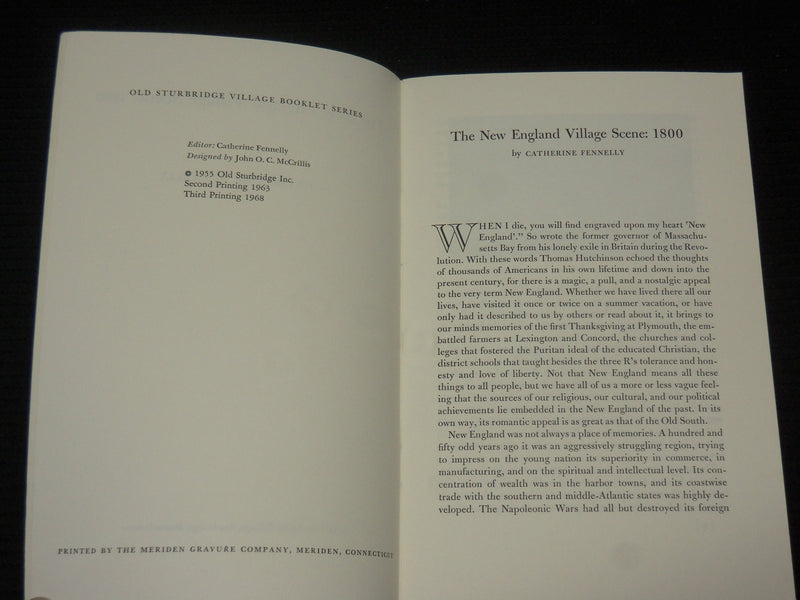 1968 THE NEW ENGLAND VILLAGE SCENE -1800 SOFTCOVER BOOK BY FENNELLY - J 7073