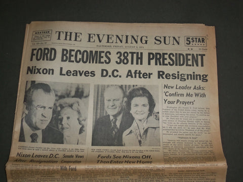 1974 AUGUST 9 THE BALTIMORE EVENING SUN - GERALD FORD BECOMES PRESIDENT- NP 2959