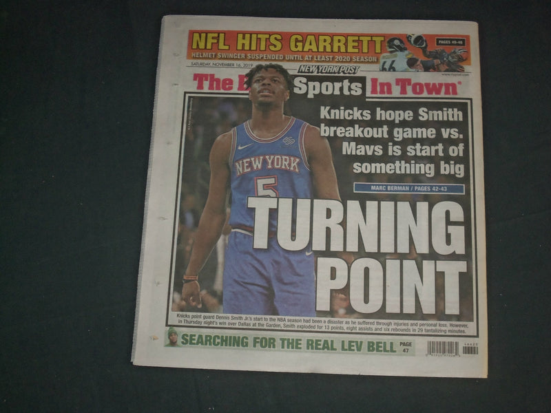 2019 NOVEMBER 16 NY POST NEWSPAPER - NFL HITS BACK AFTER BRUTAL ASSAULT ON FIELD