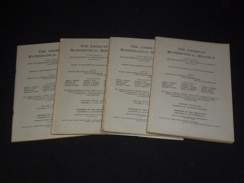 1921 THE AMERICAN MATHEMATICAL MONTHLY MAGAZINE LOT OF 4 - WR 277D